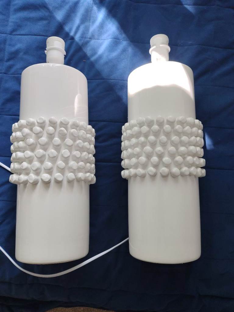 Pair of Large White Ceramic Lamp Bases with Plugs