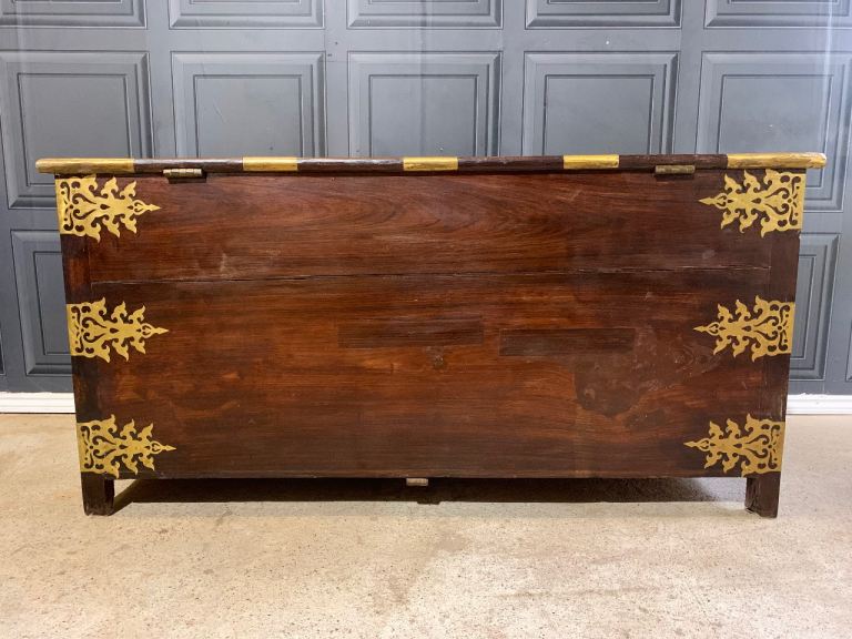 Anglo Indian Antique Style Solido I’m Rosewood & Brass Dowry Chest Blanket Box Storage Trunk