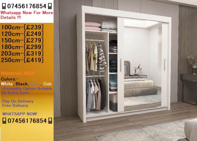 Massive Clearance Sale!! New Chicago Wardrobe With Sliding Mirror 2/3 Doors!!