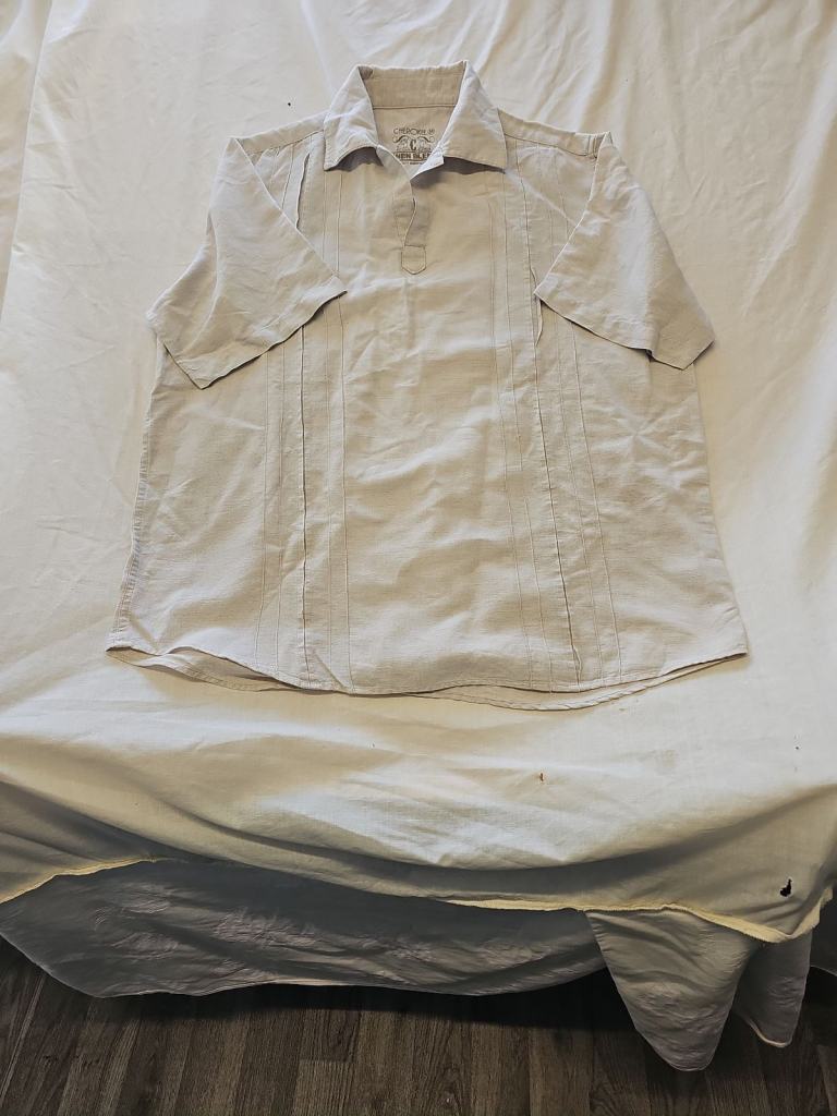 Cherokee Linen Blend Beige Guayabera Style Polo Shirt D497