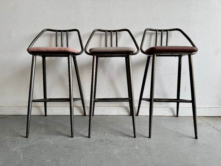 Set of 3 Metal Industrial Bar Stools