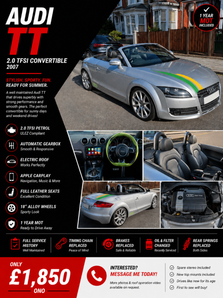 AUDI TT 2.0 TFSI £1,850 ono (ULEZ compliant) 6 Speed 