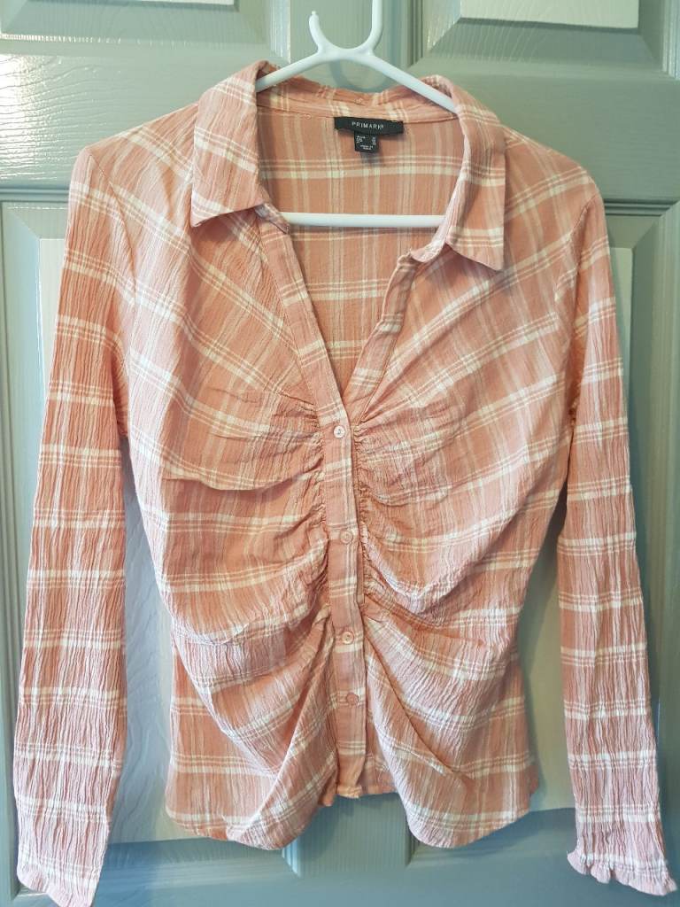 Ladies Shirt/Blouse. Size 14. Peach/Cream Check. Primark.