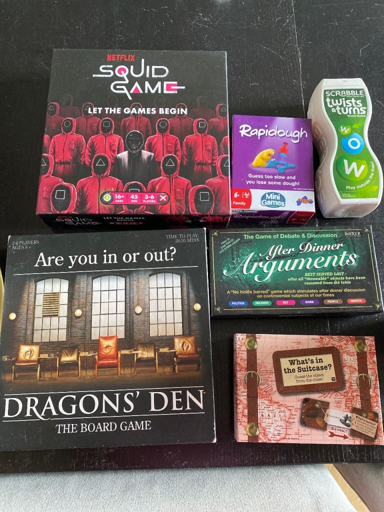 Board Games Bundle - Squid Game, Dragons' Den, Rapidough, Scrabble, Arguments