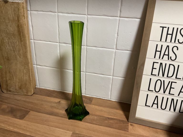 image for Vintage Tall green trumpet vase