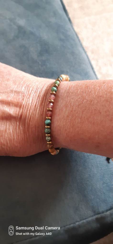 Natural Stone Beaded Bracelet - Adjustable Cord, New