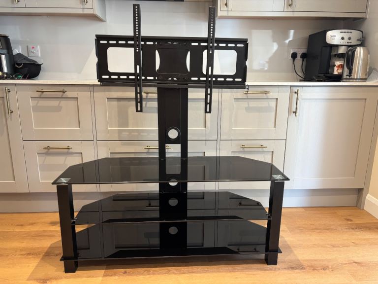 Black Glass TV Stand with Mount - As Good As New