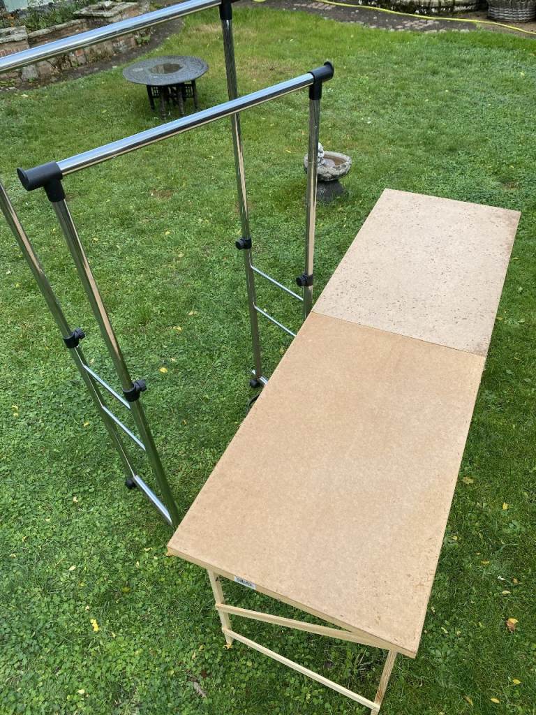 Adjustable Clothes Rail and Folding Table – Good Condition. Ideal for Car boot use. NR7