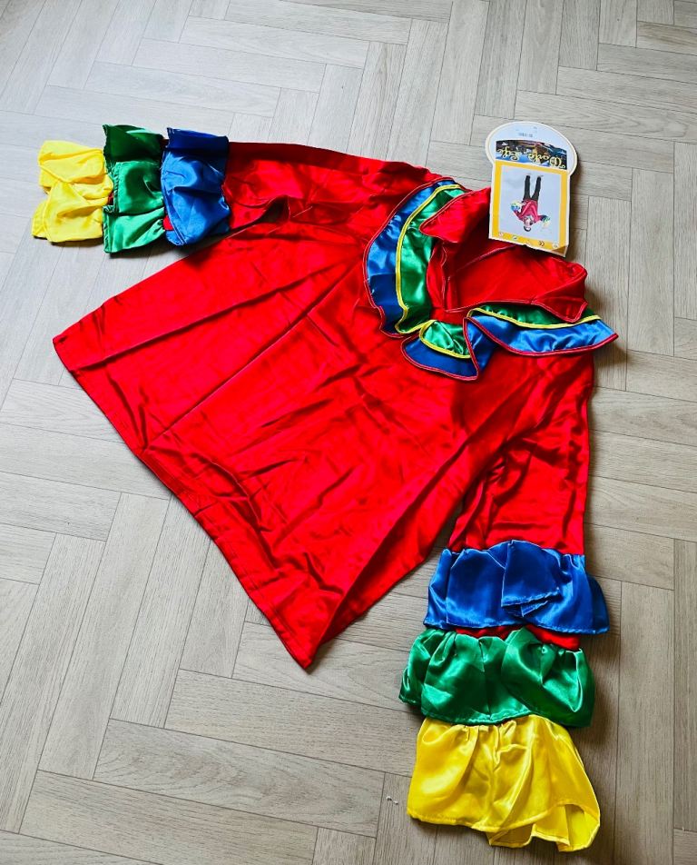 Carnival / festival / clown colourful silky material fancy dress costume. One size adult