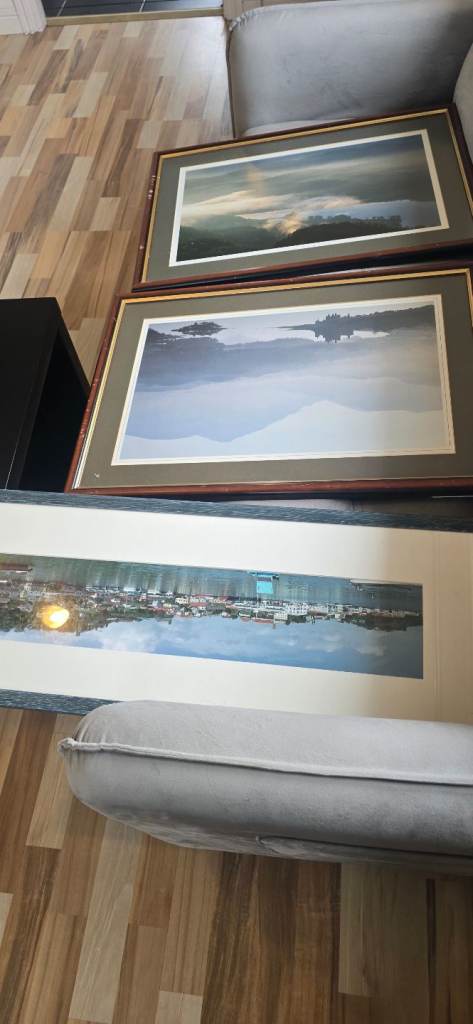 3 Large Panoramic Framed Coastal Print - Traditional Harbour & Boats