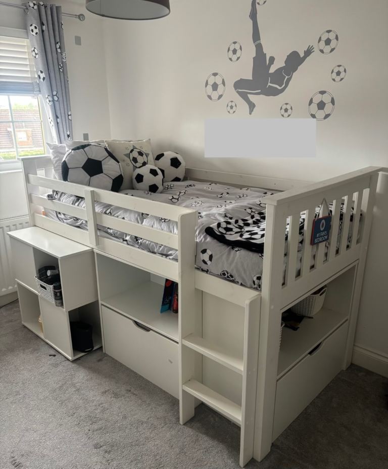 Kids white mid sleeper with storage 