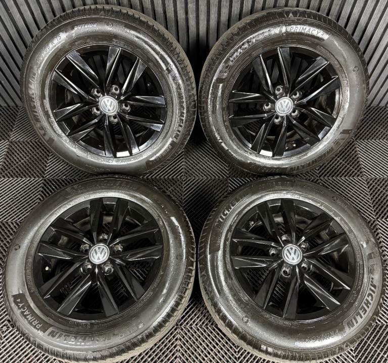 15'' GENUINE VW CADDY MK4 MK3 CALOUNDRA BLACK ALLOYS WHEELS TYRES