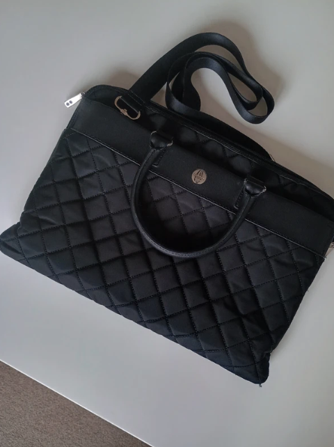 Knomo London Avignon Black Quilted Nylon Leather Laptop Messenger Smart bag 15" inch