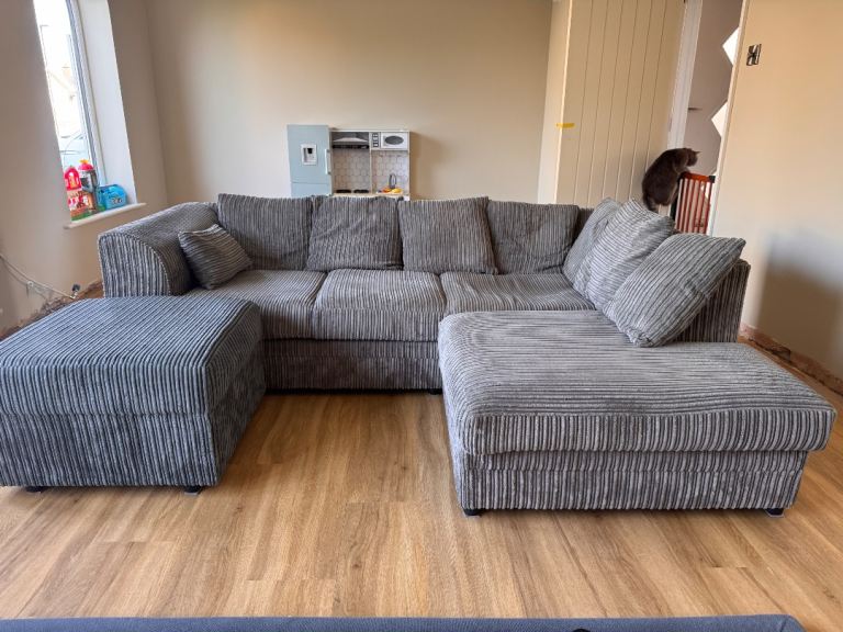 Corner Sofa with foot stool Grey