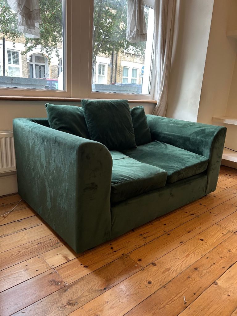 Lovely Green Velvet Two-Seater Sofa – Good Condition