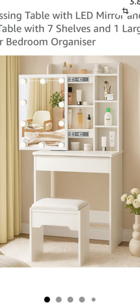 White Dressing Table with LED Mirror and Stool