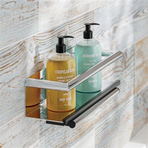 HIB Chrome shower shelf with grab bar and built in squeegee - very expensive brand! 