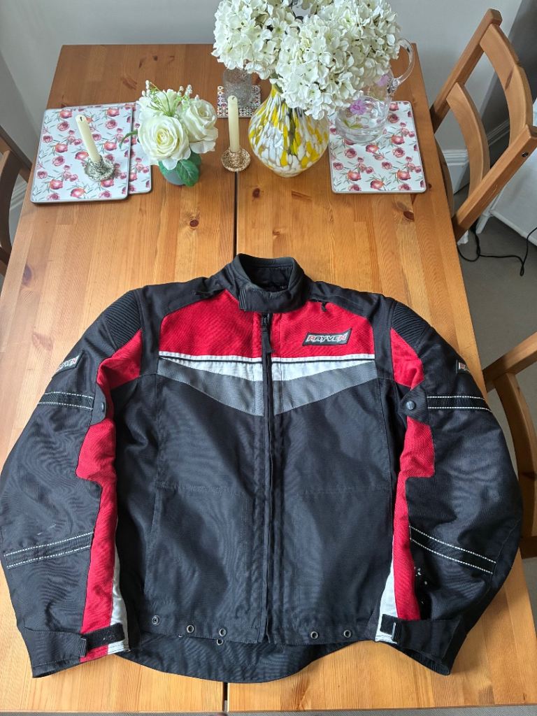 Rayven Motorcycle Jacket Mens L Black Red Textile Armoured Air Vent System