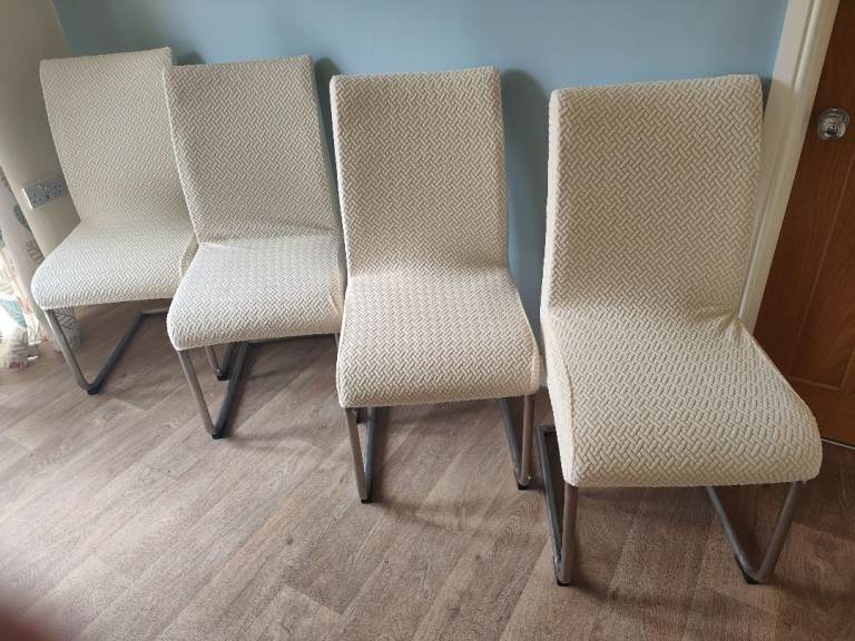 Set of 4 Cream Faux Leather Dining Chairs