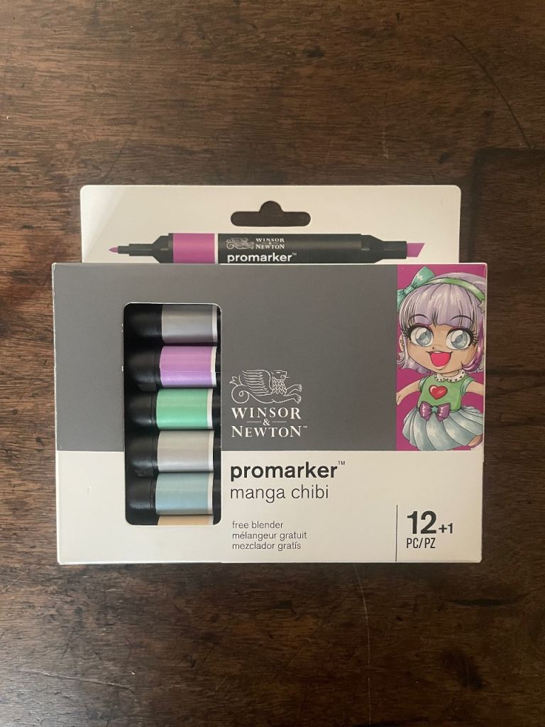 (USED ONCE) Winsor & Newton Promarker Manga Chibi Set – 12+1 Pens, As Good As New