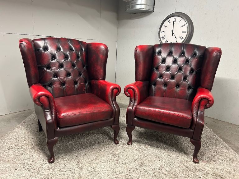 PAIR OF CHESTERFIELD QUEEN ANNE CHAIRS DELIVERY AVAILABLE 
