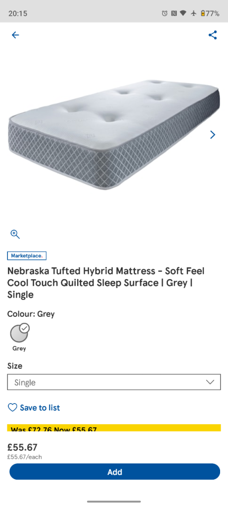 Single mattress  hybrid (memory foam & springs)