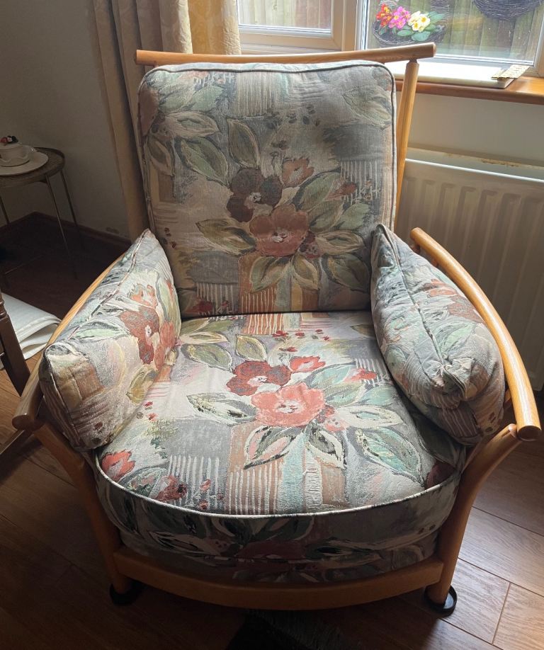 Ercol Renaissance High Back Armchair - Good Condition, Wood Frame