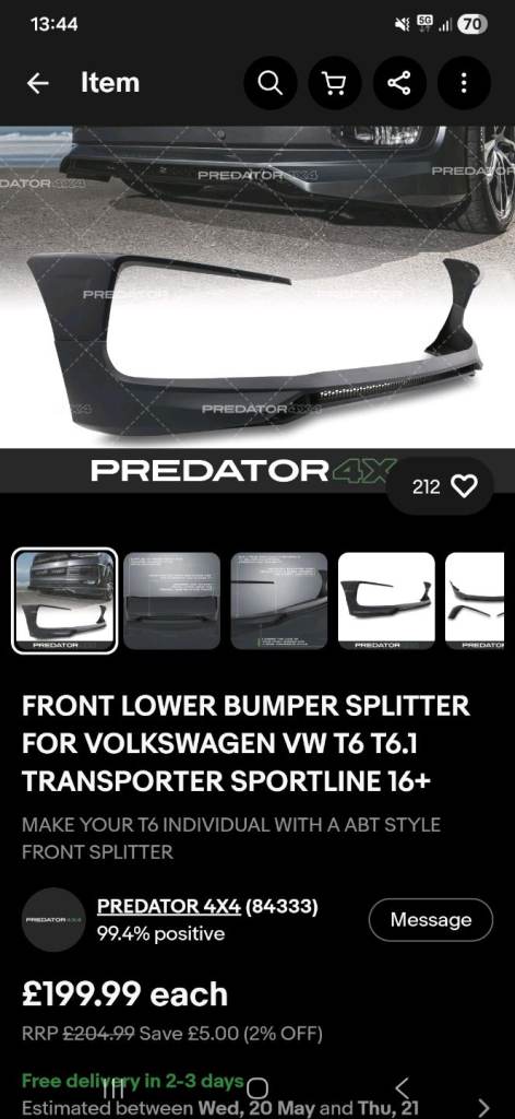 VW transporter t6 front splitter 