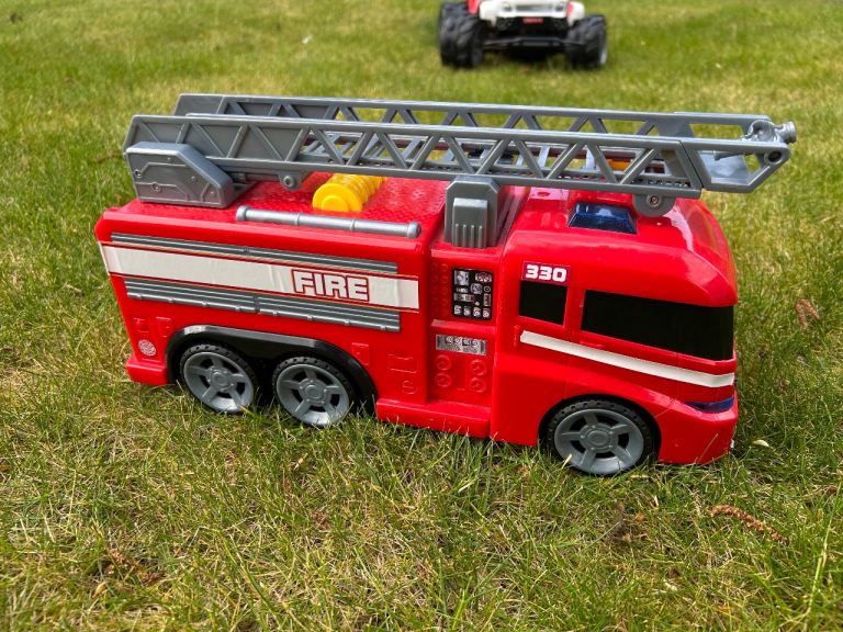 Large Fire engine, tipper truck and Colossus car 12 inches plus long