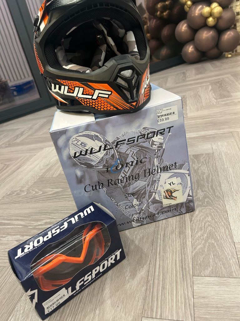 Youth Cub racing helmet and goggles (brand new)