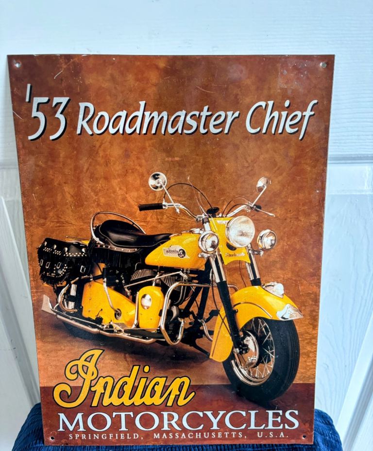 '53 Indian Roadmaster Chief Motorcycle Metal Wall Sign