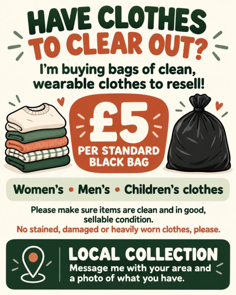 Clean Wearable Clothes – £5 Per Bag