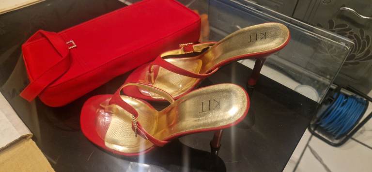 KTI Red High Heels with Matching Bag – Good Condition