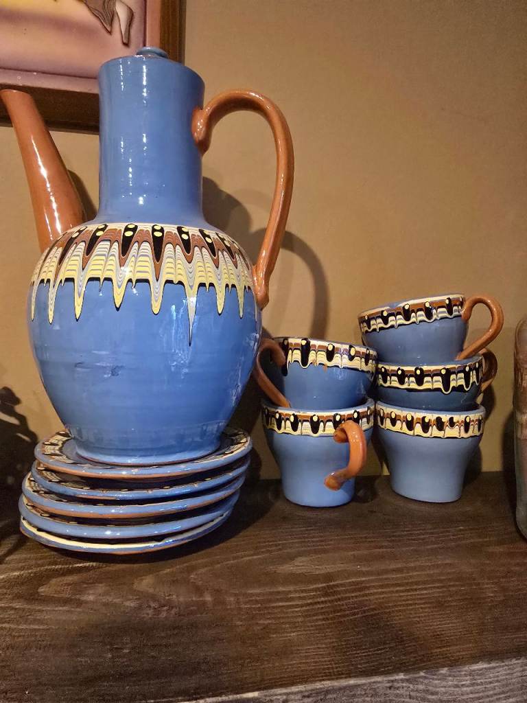 Lovely Blue Ceramic Coffee Set with Jug and Cups