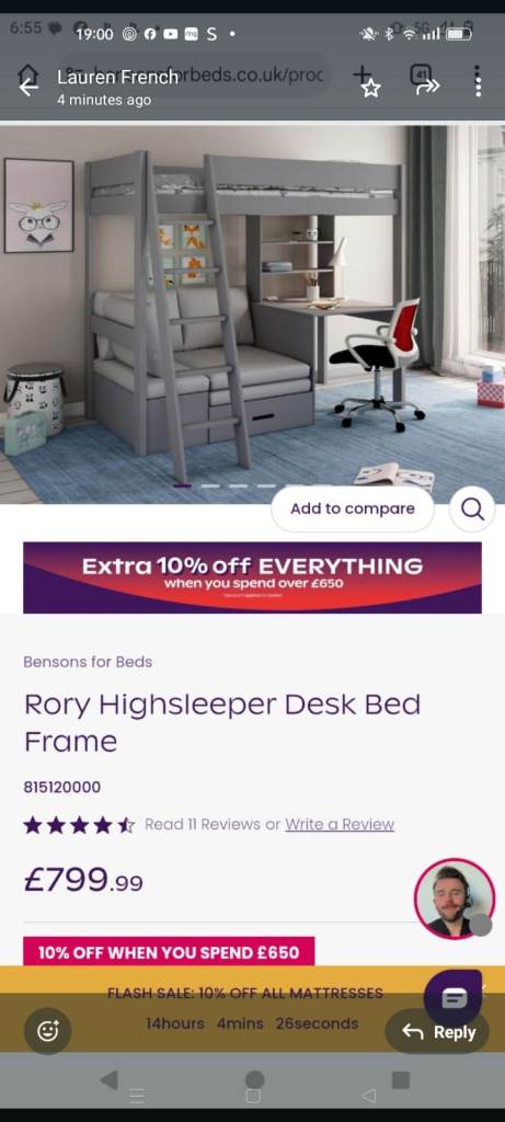 High sleeper bed/desk