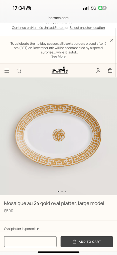 image for Hermes Mosaique au 24 gold dinner plate