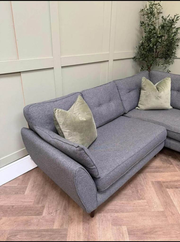French Connection Grey Fabric Chaise Corner Sofa - AS NEW!