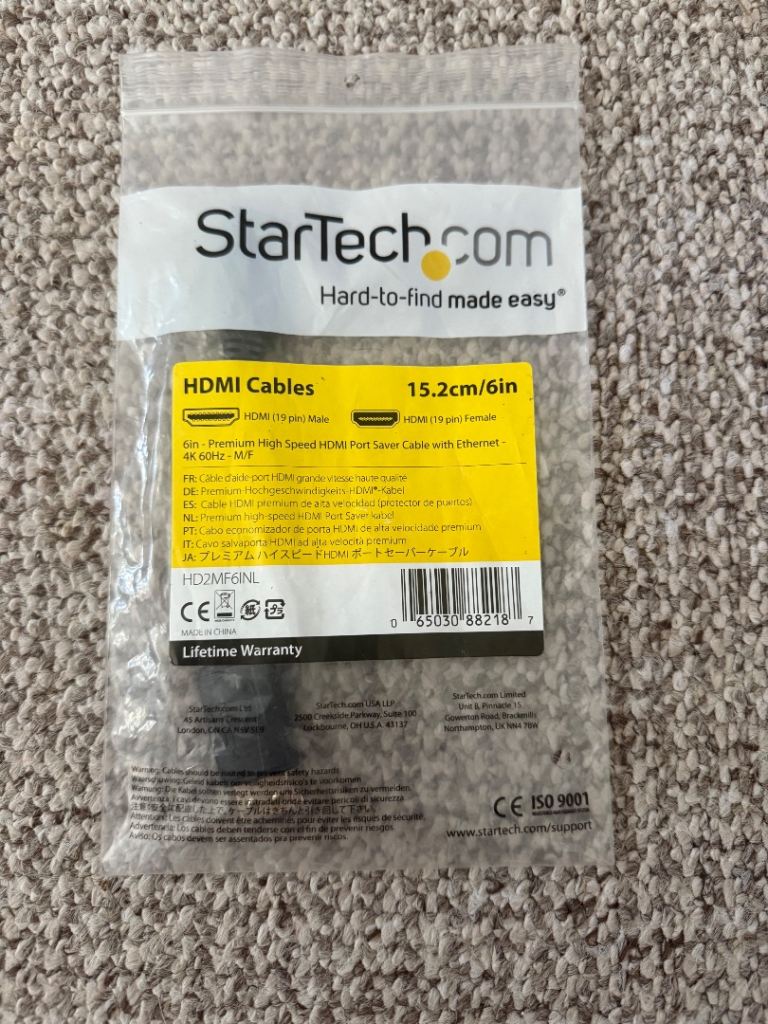StarTech 6in/15cm High Speed HDMI Port Saver Cable M/F - Ultra HD 4k x 2k HDMI Cable