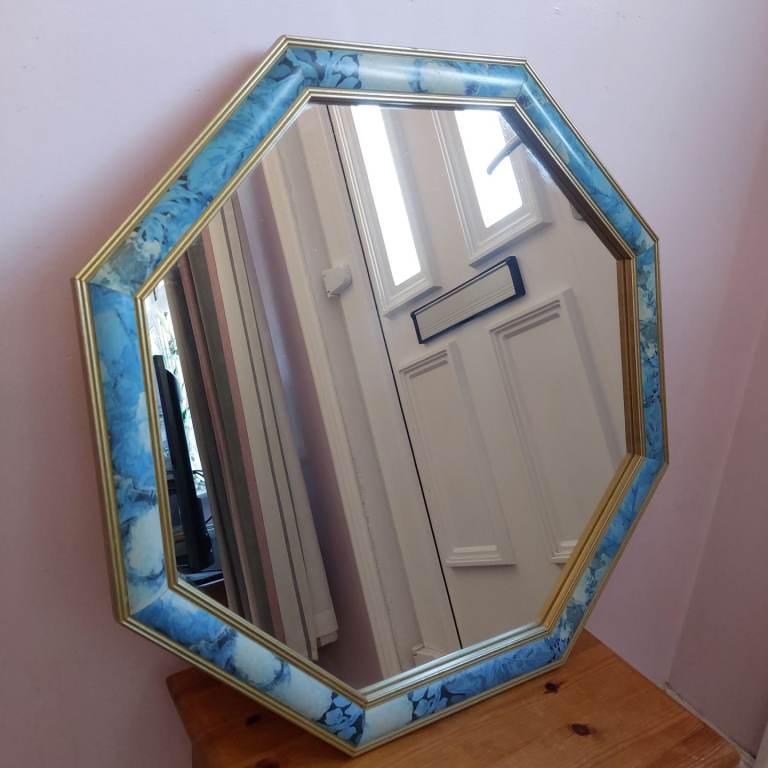 Vintage 1970's Floral Framed Octagon Mirror 