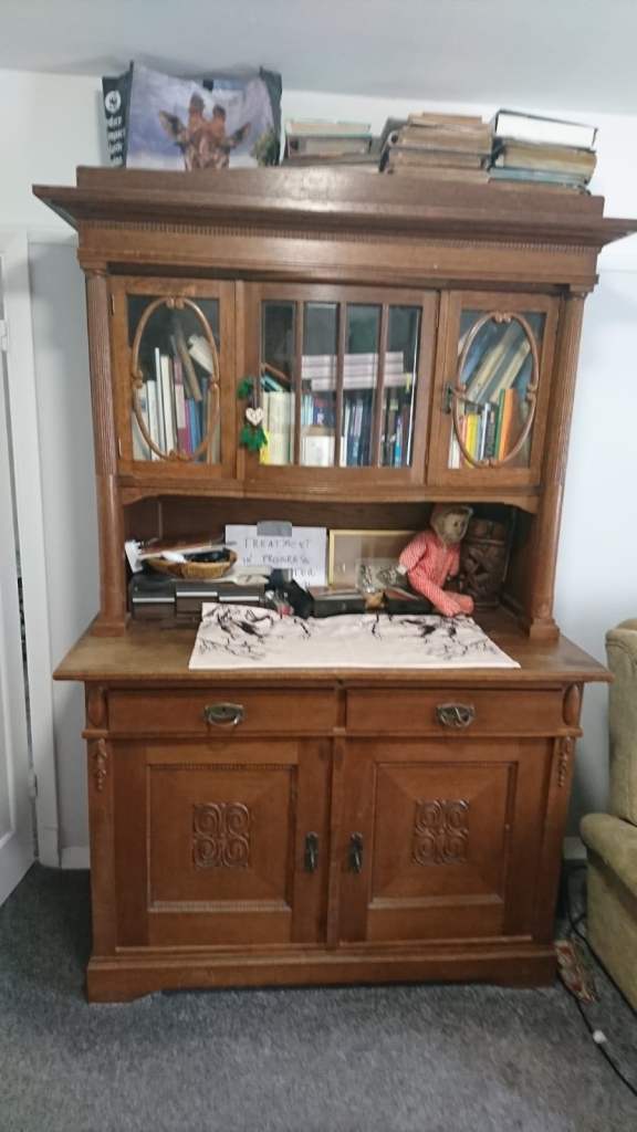 Solid German Antique Wood Display Cabinet / Sideboard - Good Condition