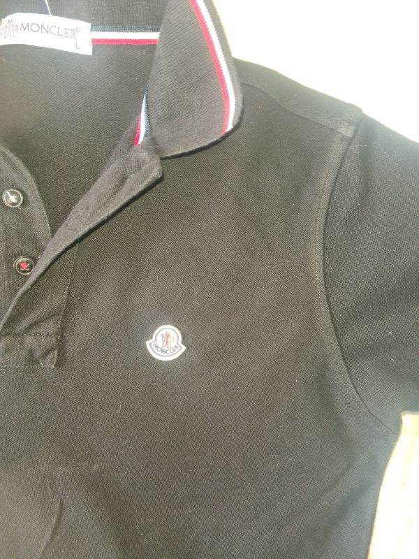 Moncler black polo shirt with red/ white accents excellent condition uk large 