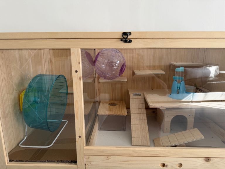 PawHut Wooden Hamster Cage with Water Bottle, Platforms, Openable Roof