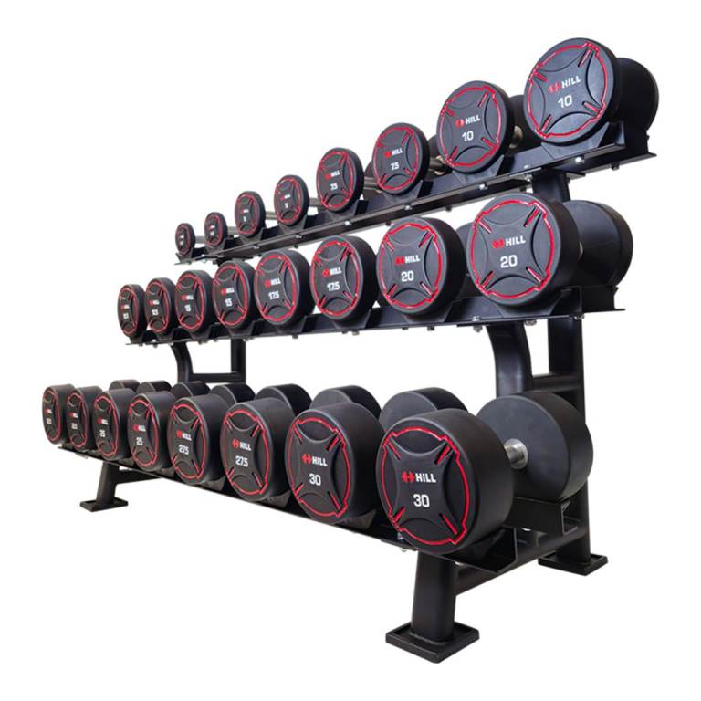 *SALE* Hill Pro Round PU Dumbbell Set 2.5kg - 30kg with Rack - Weights Gym
