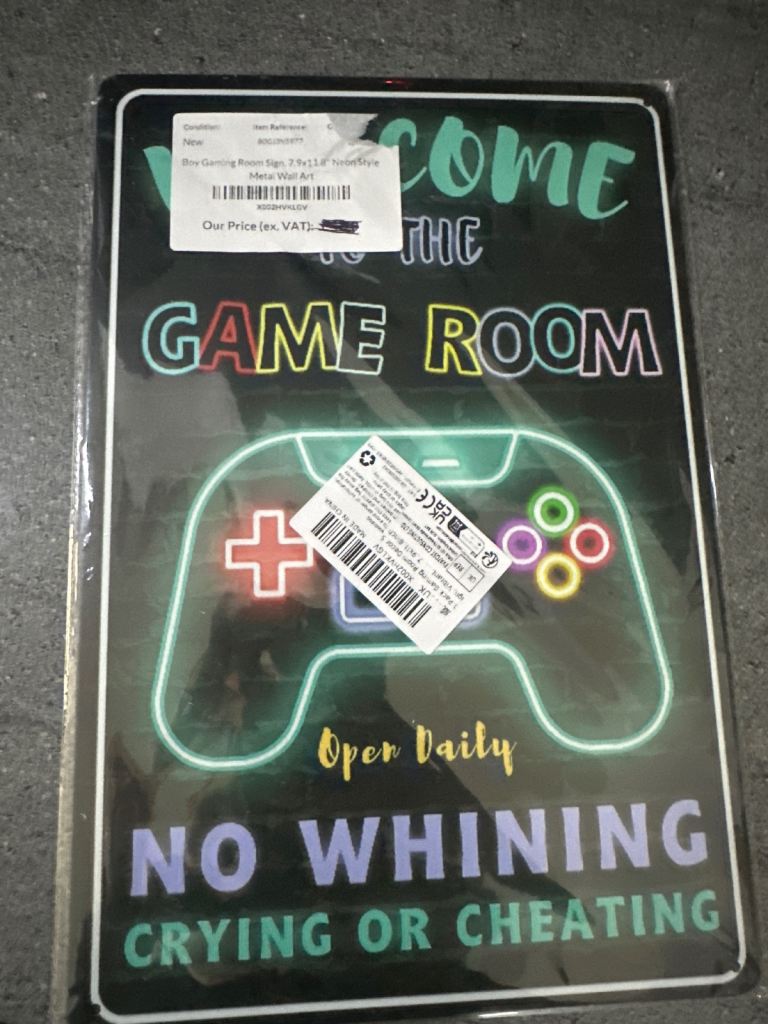 Fun 'Welcome to the Game Room' Metal Sign - Brand New, Sealed