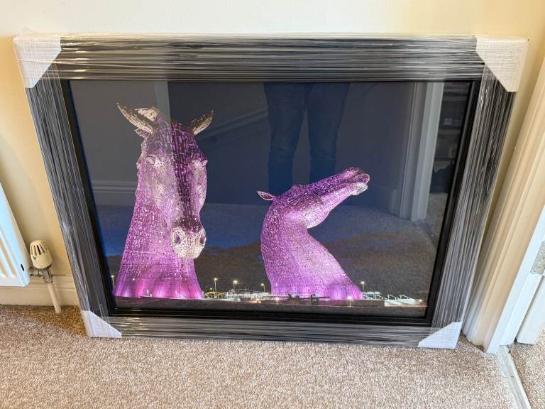 Purple Lit Kelpies At Night – Black Framed Picture (95 x 75cm)