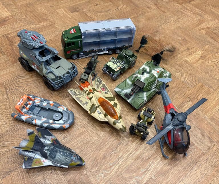 Toy Army Vehicles and Large Plane