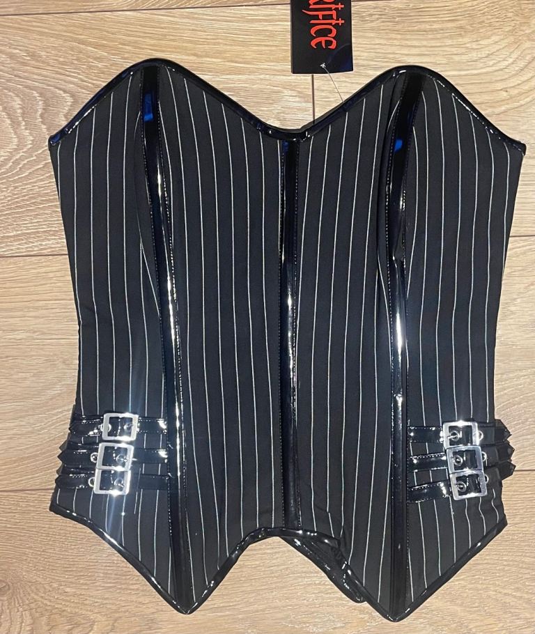 27 pcs Charcoal Black pinstripes/PVC Corsets in various sizes