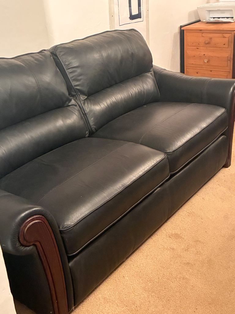 Black leather sofabed
