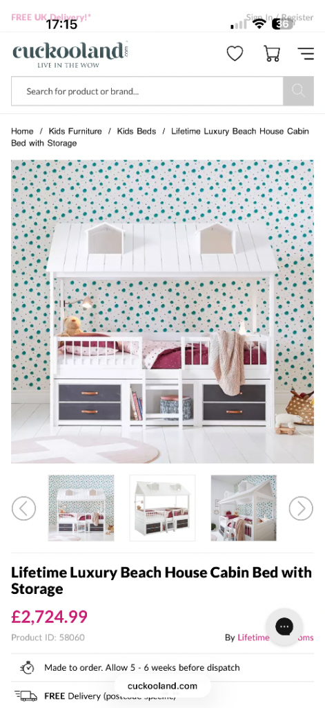‘Cuckooland’ Lifetime Luxury Beach House Cabin Bed with Storage – White, Good Condition