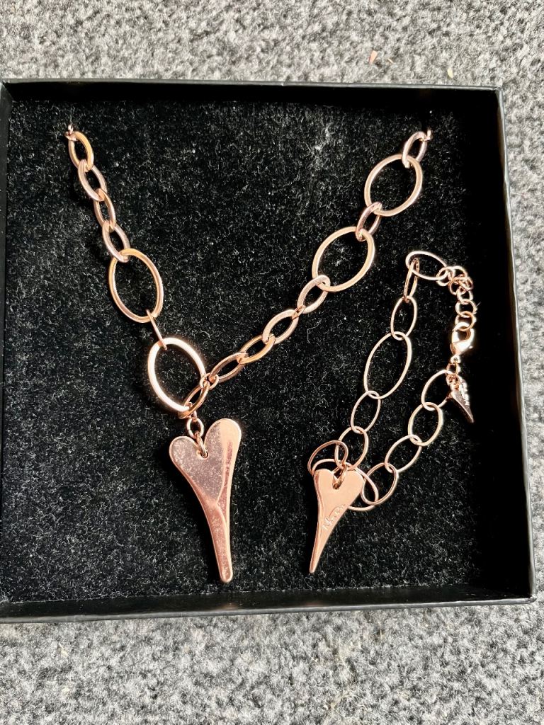 Miss Dee Rose Gold Heart Necklace & Bracelet Set